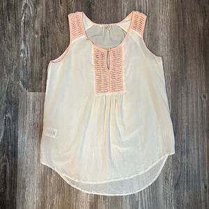 Anthropologie Meadow Rue Womens‎ S Silk Sleeveless Shirt Top White Pink Keyhole